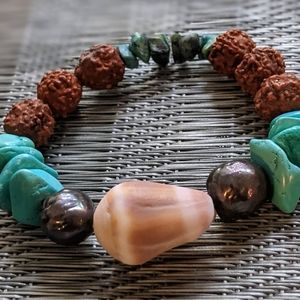 Cone Shell/Turquoise/Pearl/Mala Bead Bracelet